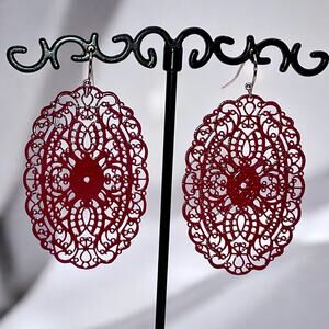NWT! Ethel & Myrtle. Inc Burgundy Filigree Dangle 2 1/8" Earrings!